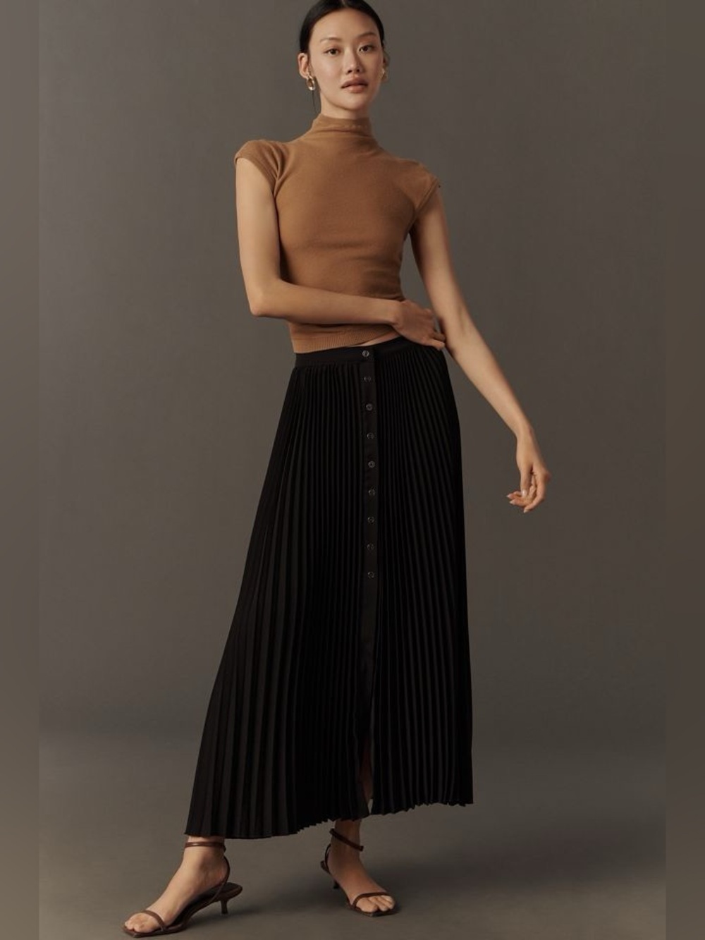 NWT Anthropologie Maeve Black Pleated Button-Front Maxi Skirt